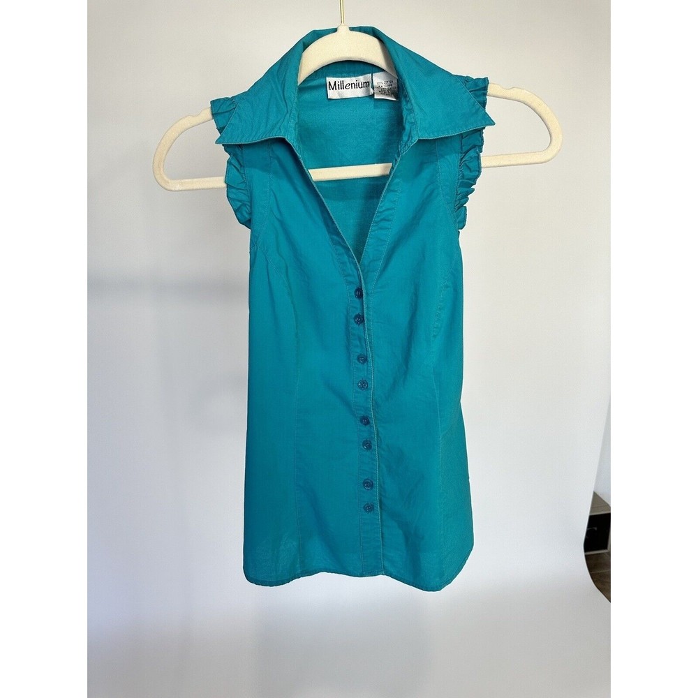 Millenium 100% Cotton Button Down Collar Ruffle D… - image 2